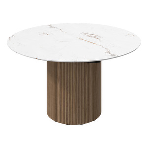 Santiago Extendable Dining Table, White Marble Ceramic / Natural Oak, ⌀ 135/181 cm
