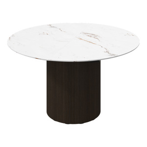 Santiago Extendable Dining Table, White Marble Ceramic / Dark Oak, ⌀ 135/181 cm