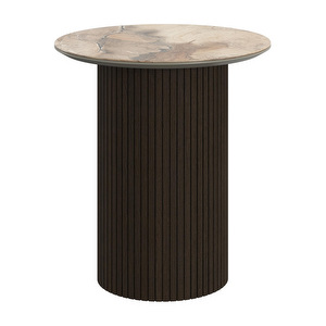 Santiago-sivupöytä, ruskea keramiikka/tumma tammi, ⌀ 46 cm