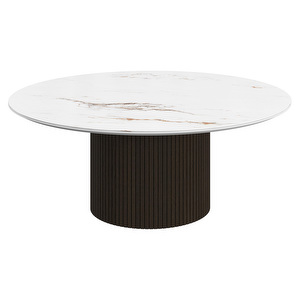 Santiago Coffee Table, White Ceramic / Dark Oak, ⌀ 99 cm