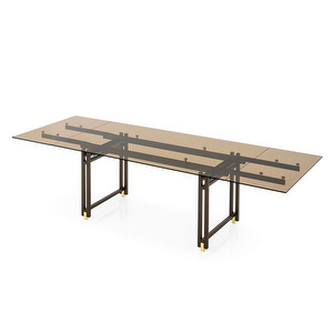 Berlin Extendable Dining Table, Brown Glass/Brown, 100 x 180/280 cm