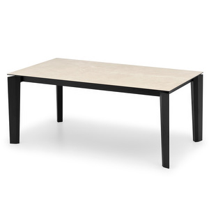 Delta -jatkettava ruokapöytä, vaaleanbeige keramiikka / musta, 100 x 180/240 cm