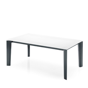 Delta -jatkettava ruokapöytä, valkoinen lasi/mattaharmaa, 100 x 180/240 cm
