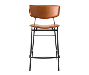 Fifties Bar Stool, Cognac Brown Leather/Matt Black, H 95 cm