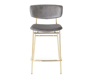 Fifties Bar Stool, Grey Velvet/Brass, H 95 cm