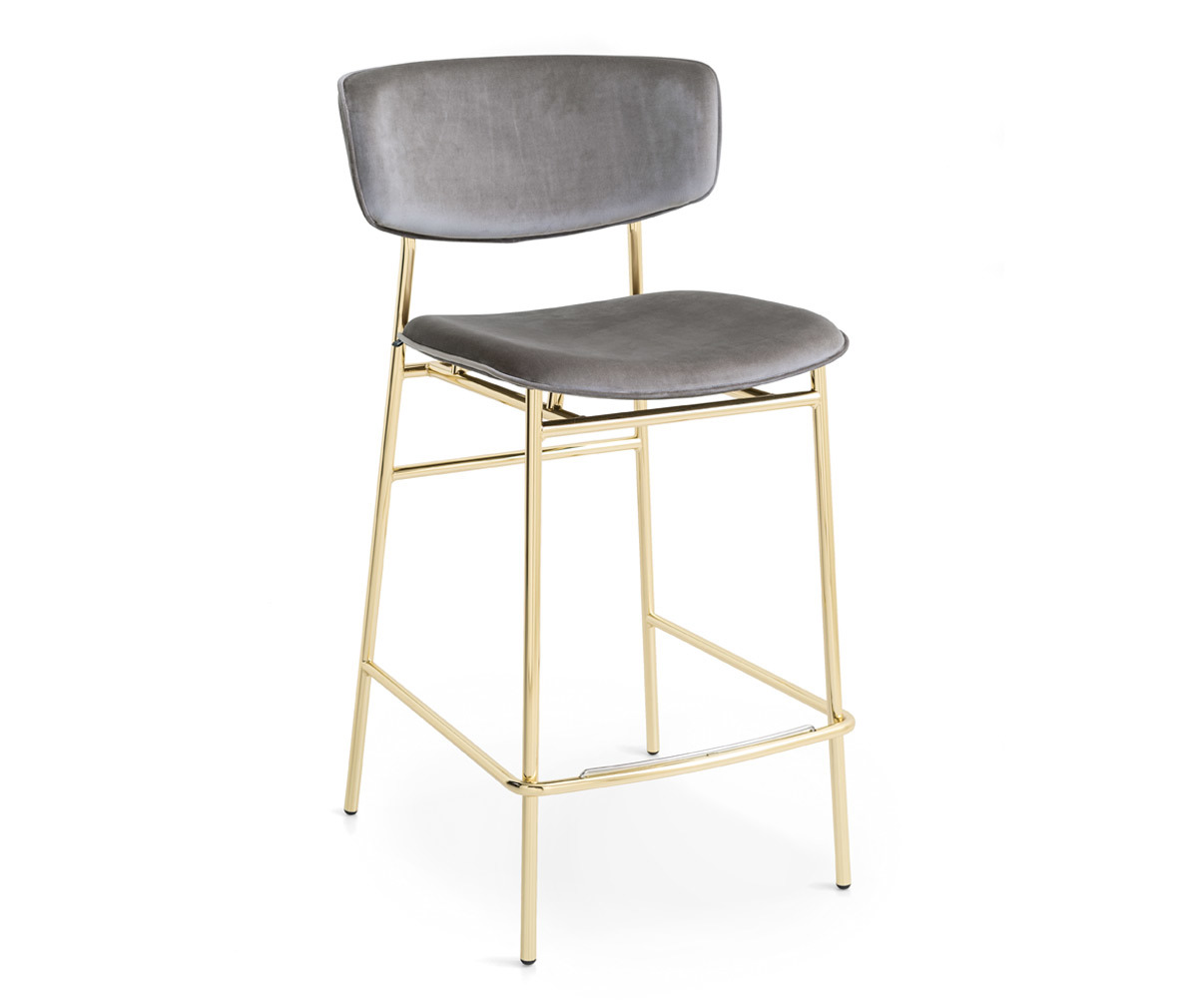 Calligaris Fifties Bar Stool, Grey Velvet/Brass Vepsäläinen