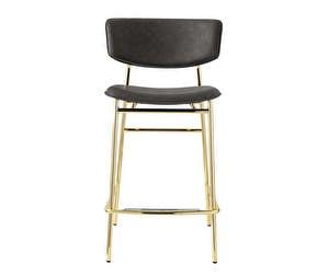 Fifties Bar Stool, Grey Fabric/Brass, H 95 cm