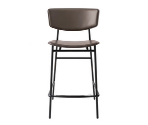 Fifties Bar Stool, Grey-Brown Leather/Matt Black, H 95 cm