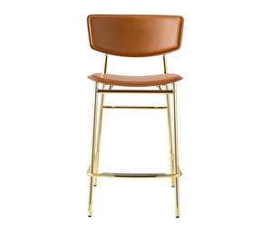 Fifties Bar Stool, Cognac Brown Leather/Brass, H 95 cm