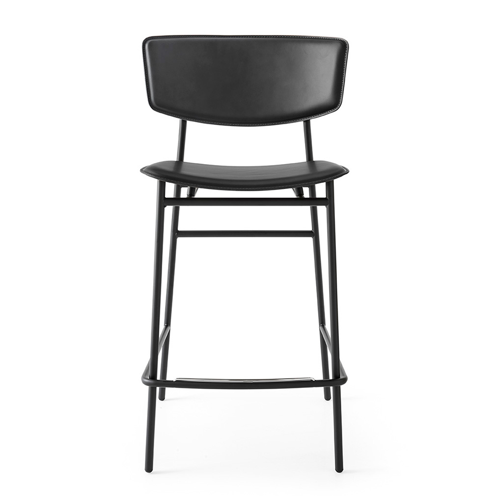 Calligaris Fifties-baarituoli musta nahka/mattamusta