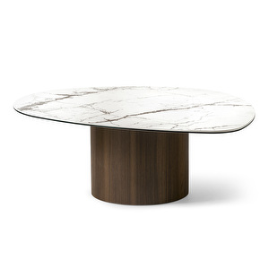 Mushroom-sohvapöytä, valkoinen marmori / tumma tammi, 110 x 87 cm