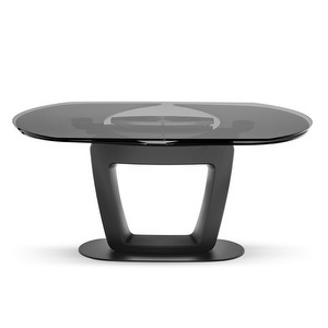 Orbital -jatkettava ruokapöytä, savunharmaa lasi/musta, 105 x 165/270 cm