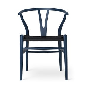Ch24 Wishbone Chair, Soft Blue, Black Seat