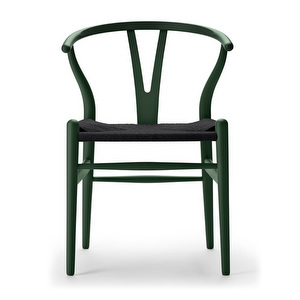Ch24 Wishbone Chair, Soft Dark Green, Black Seat