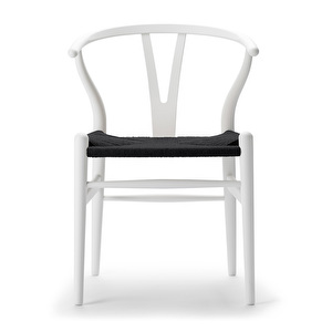 Ch24 Wishbone Chair, Soft Natural White, Black Seat