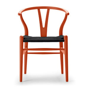 Ch24 Wishbone Chair, Soft Orange, Black Seat