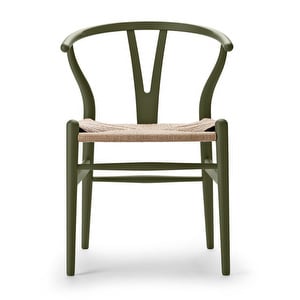 Ch24 Wishbone Chair, Soft Olive, Natural-Coloured Seat