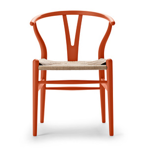 Ch24 Wishbone Chair, Soft Orange, Natural-Coloured Seat