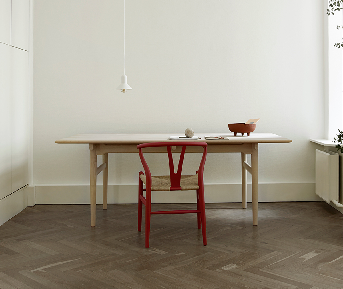 Red shop wishbone chair