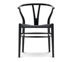 CH24 Wishbone Chair, Black Ash, Black Seat
