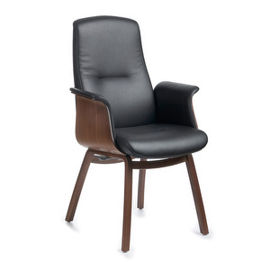 Freetime Chair with Armrests, Fantasy Leather Black / Walnut