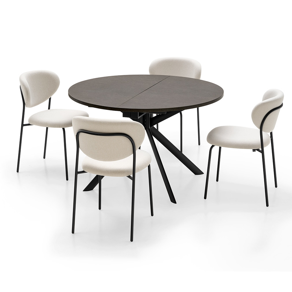 Calligaris Cozy- jatkettava ruokapöytä ja tuolit tummanruskea/musta/hiekka, 4 tuolia