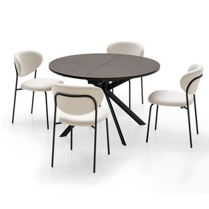 Cozy- jatkettava ruokapöytä ja tuolit, tummanruskea/musta/hiekka, 4 tuolia