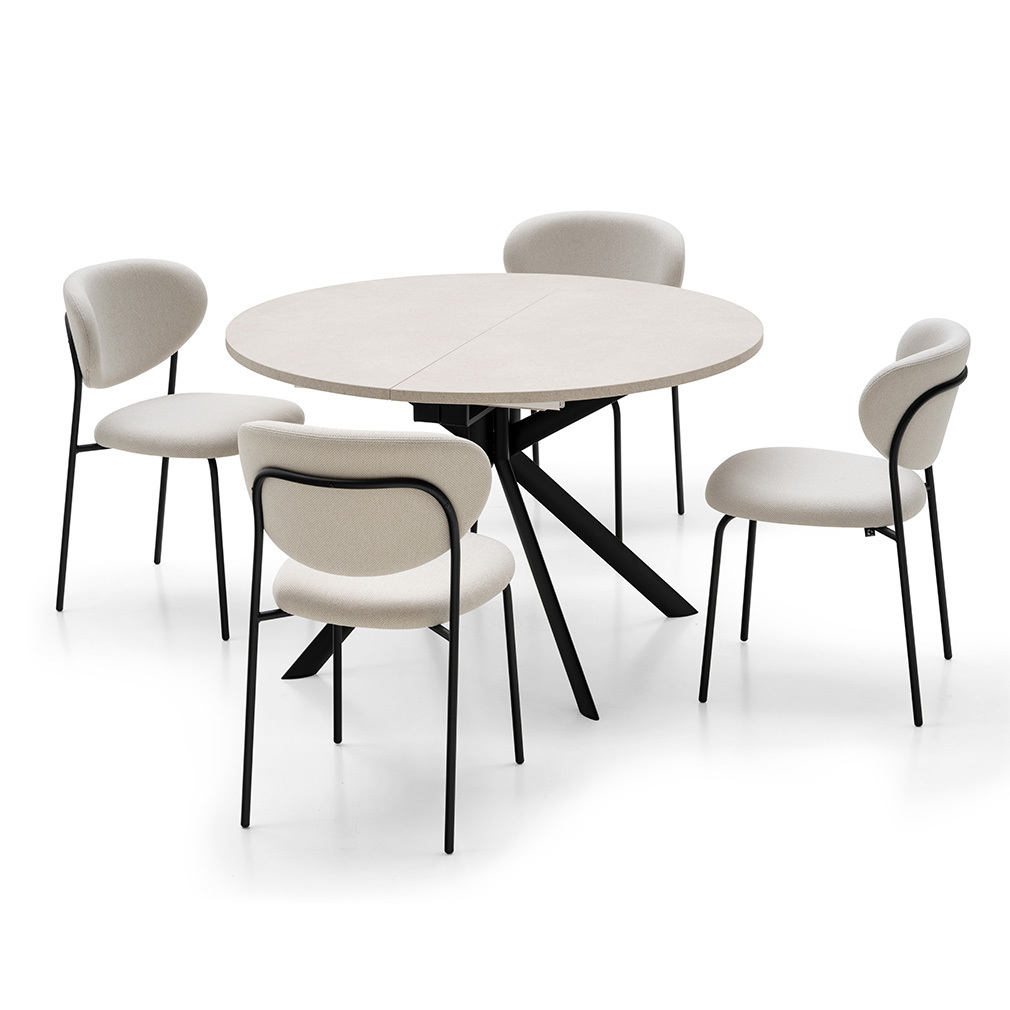 Calligaris Cozy- jatkettava ruokapöytä ja tuolit vaaleanbeige/musta/hiekka, 4 tuolia