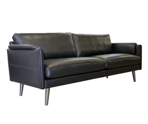 Limone-sohva, musta semianiliininahka/metalli, L 203 cm