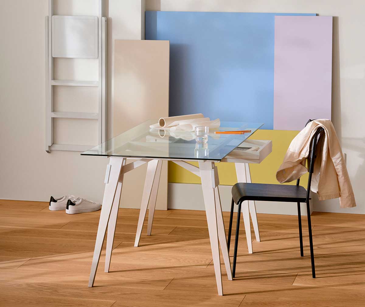 Glass and shop oak desk