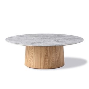Niveau-sohvapöytä, harmaa marmori/öljytty saarni, Ø 110 cm Niveau-sohvapöytä, harmaa marmori/öljytty saarni, Ø 110 cm