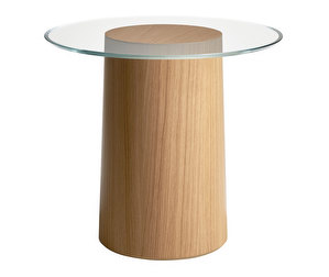 Stub Coffee Table, Oak Veneer/Glass, ø 49 cm
