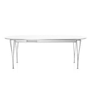 Extendable Dining Table B619, “Superellipse”, White/Chrome, 120 x 180/300 cm
