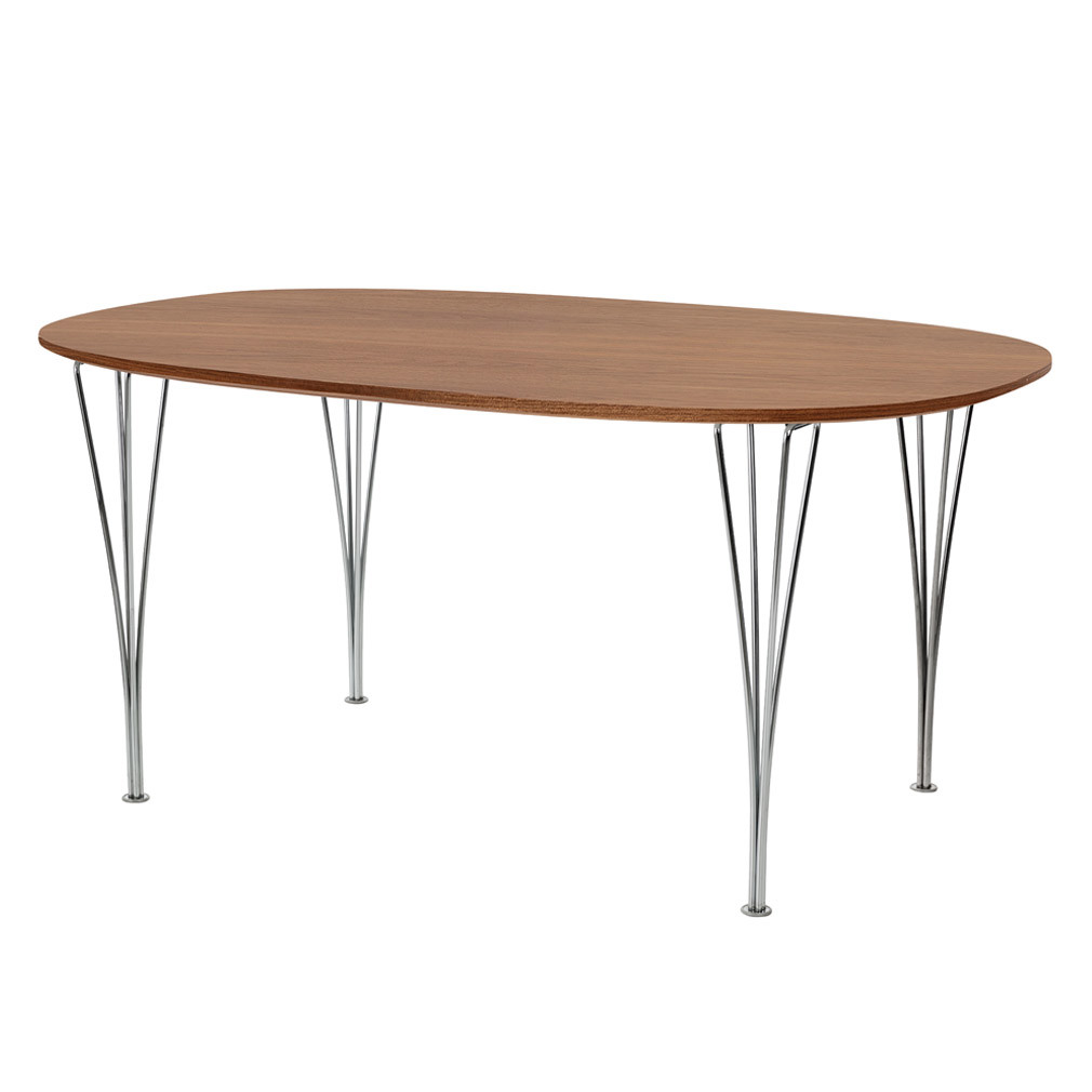 Fritz Hansen Dining Table B612, “Superellipse” Walnut/Chrome, 100 x 150 cm