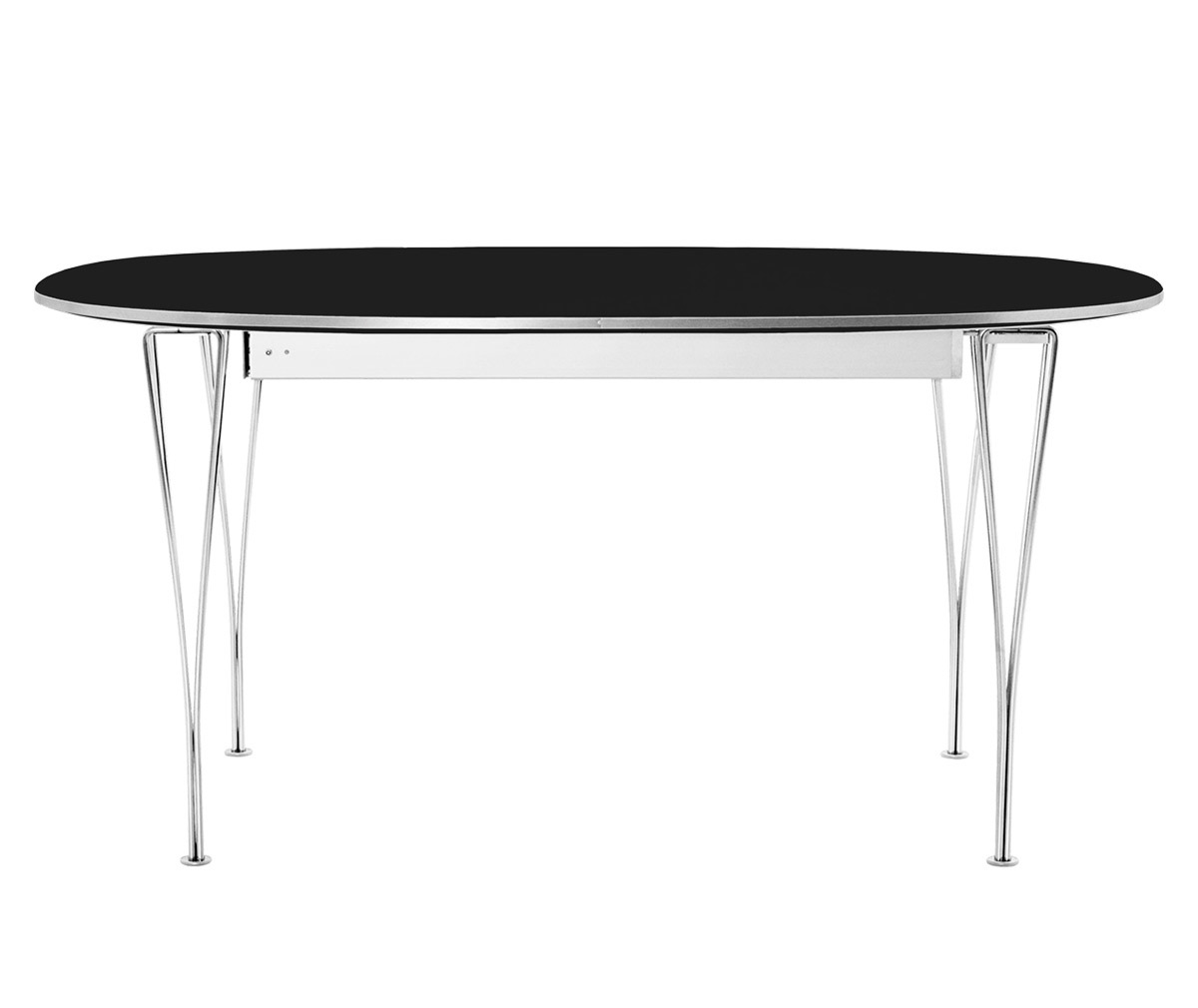Fritz Hansen Extendable Dining Table B619, “Superellipse” Black/Chrome, 120 x 180/300 cm