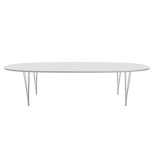 Superellipsi B617 -ruokapöytä , valkoinen/kromi, 130 x 300 cm