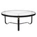 Adnet Coffee Table, Black Leather / Glass, ⌀ 100 cm