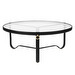 Adnet Coffee Table, Black Leather / Glass, ⌀ 100 cm