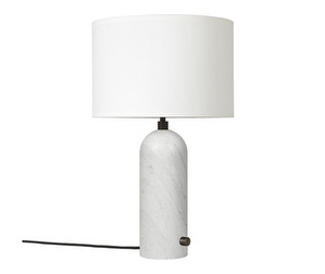 Gravity Table Lamp, White Marble/White Shade, Small