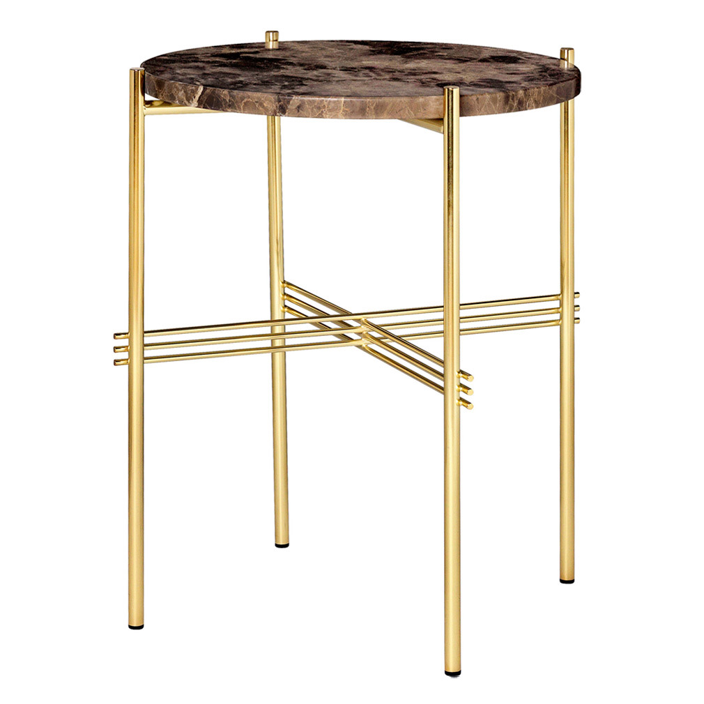 Gubi TS Side Table Brown Emperador Marble/Brass, ⌀ 40 cm
