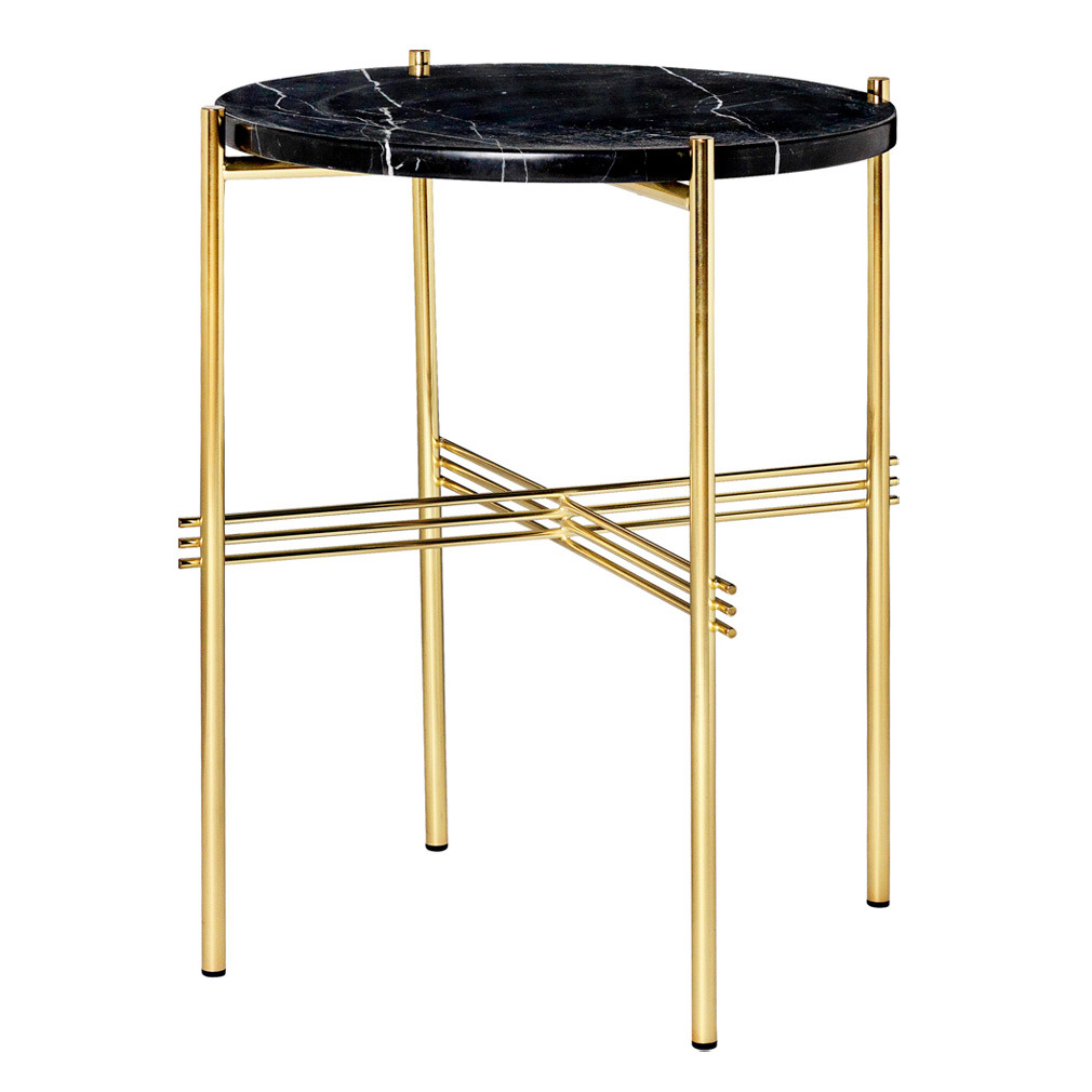 Gubi TS Side Table Black Marquina Marble/Brass, ⌀ 40 cm