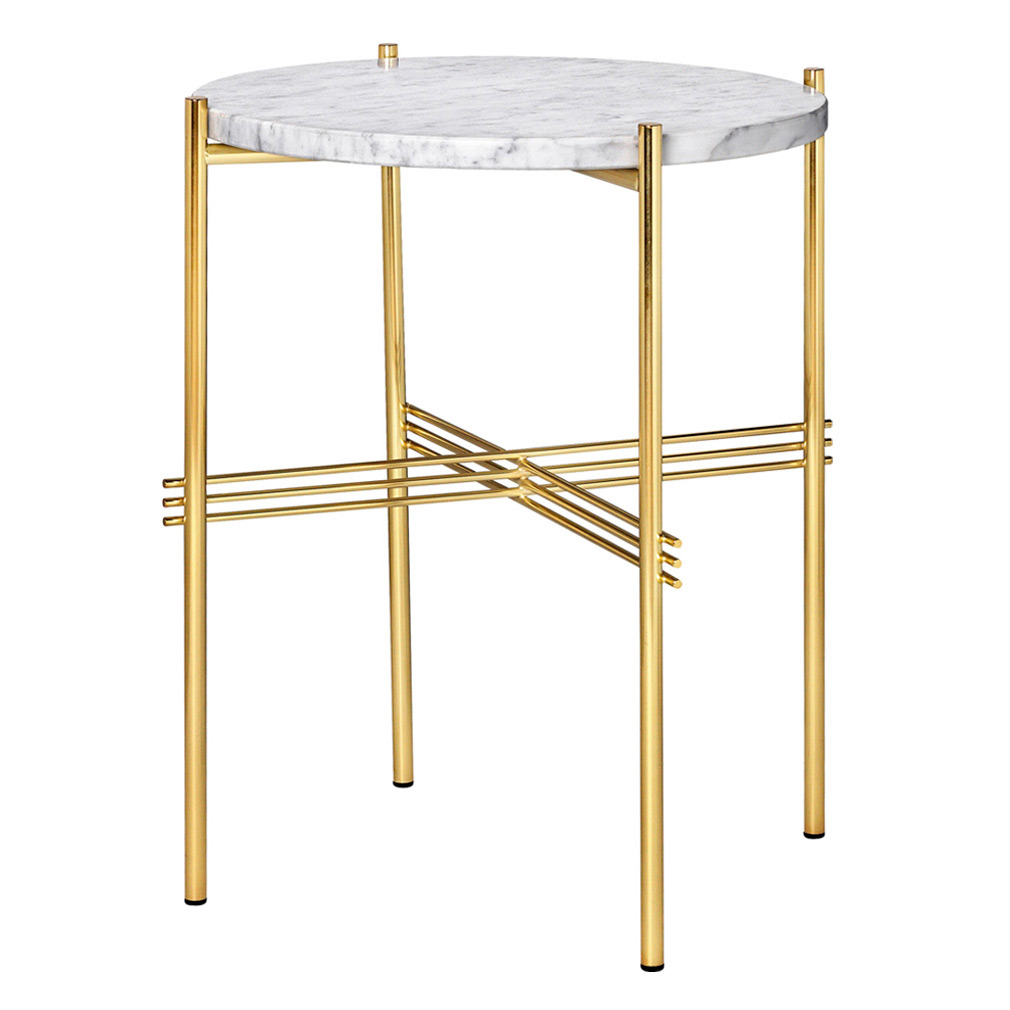 Gubi TS Side Table White Carrara Marble/Brass, ⌀ 40 cm