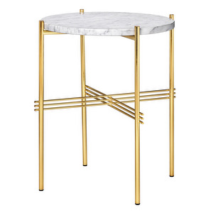 TS Side Table, White Carrara Marble/Brass, ⌀ 40 cm