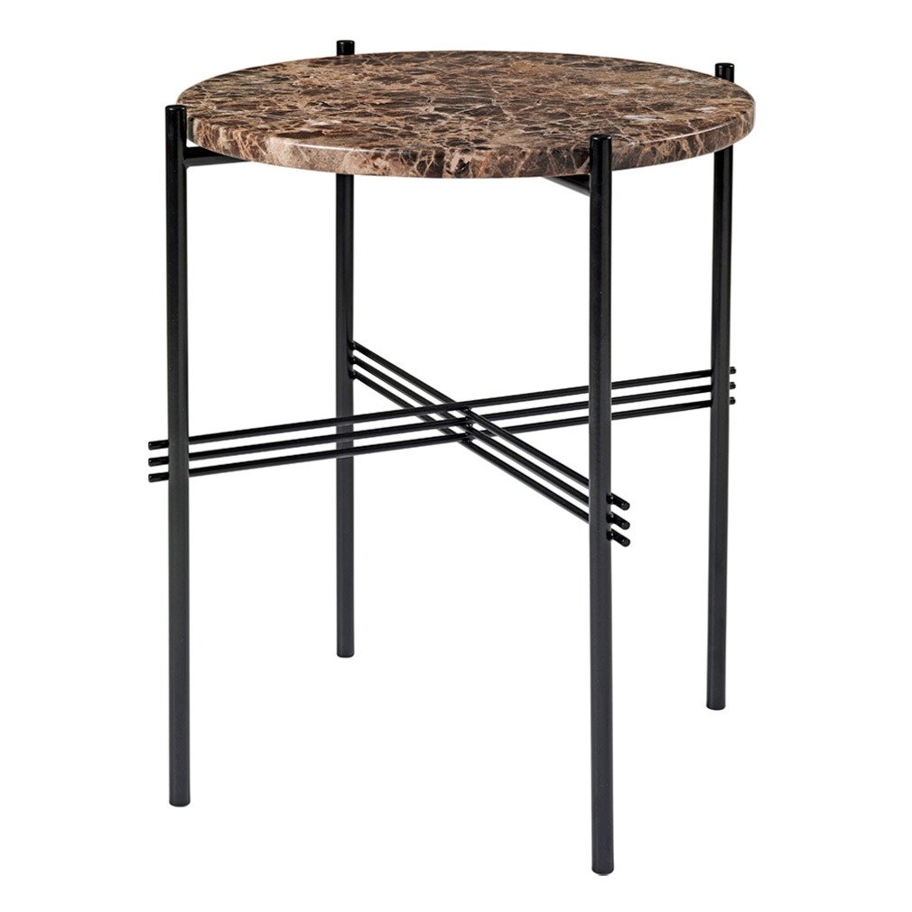 Gubi TS-sivupöytä ruskea marmori/musta, ⌀ 40 cm