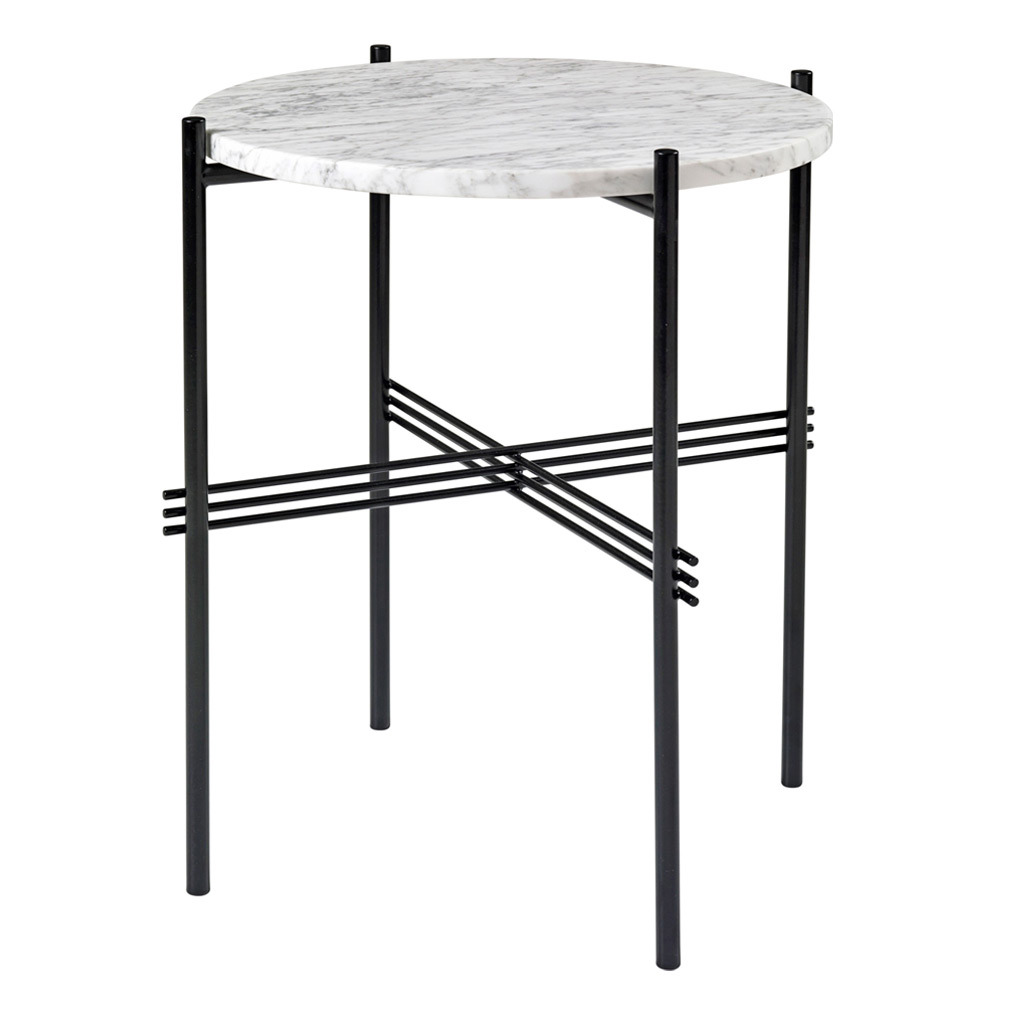 Gubi TS Side Table White Carrara Marble/Black, ⌀ 40 cm