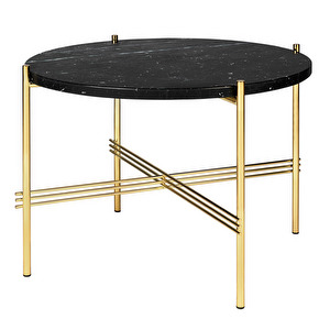 TS Coffee Table, Black Marquina Marble/Brass, ø 55 cm