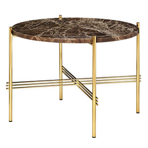 TS Coffee Table, Brown Emperador Marble/Brass, ø 55 cm