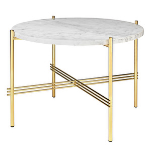 TS Coffee Table, White Carrara Marble/Brass, ø 55 cm