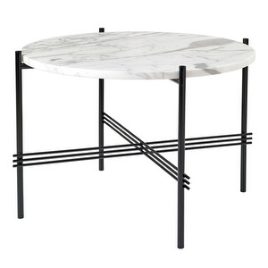 TS Coffee Table, White Carrara Marble/Black, ø 55 cm