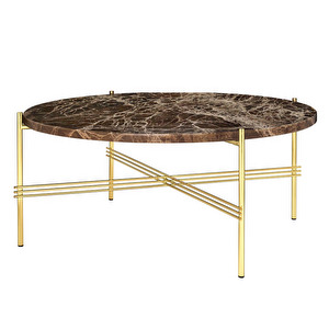 TS Coffee Table, Brown Emperador Marble/Brass, ⌀ 80 cm